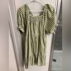 Green gingham mini dress